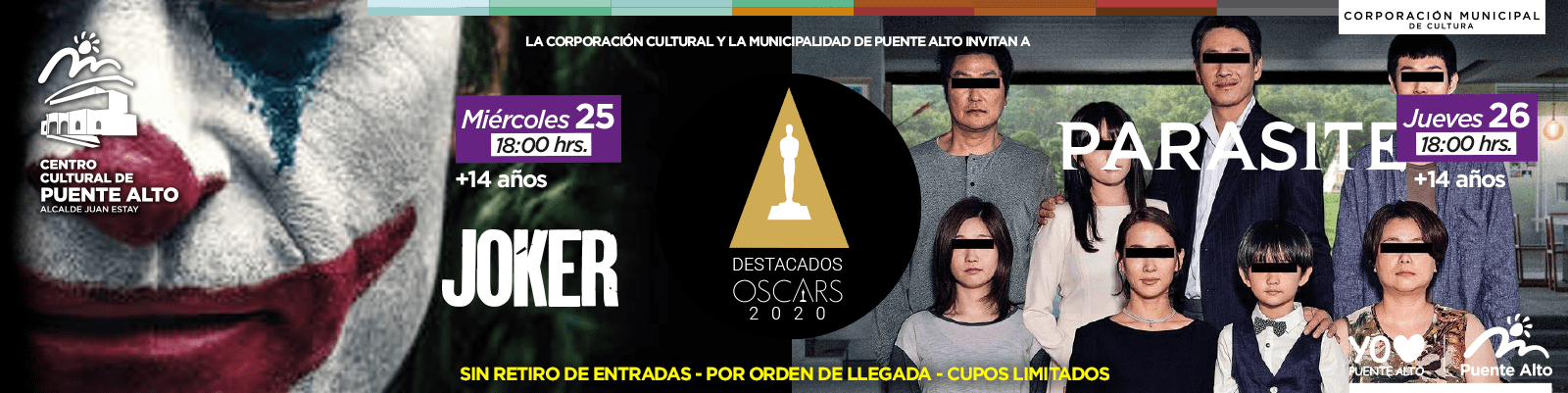 Dos grandes films ganadores de los Oscar 2020, llegarán a nuestro Centro Cultural. 